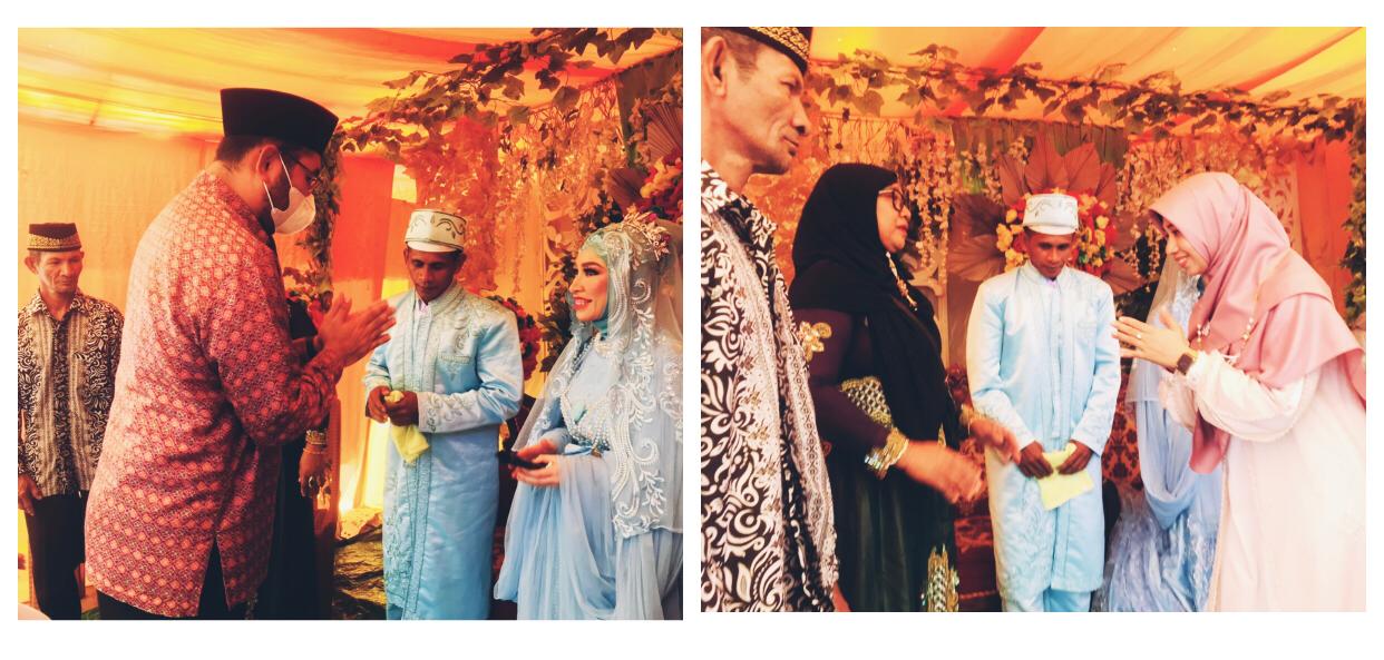 Foto: Wakil Bupati Kabupaten Halmahera Selatan, Hasan Ali Bassam Kasuba, Bersama Istri Rifa’at Al Sa’adah Memberikan Doa Restu Kepada Kedua Mempelai. (foto/alif)