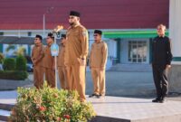 Gambar : Buapti Halsel Bassam Kasuba Berikan Sambutan Saat Apel Pagi.